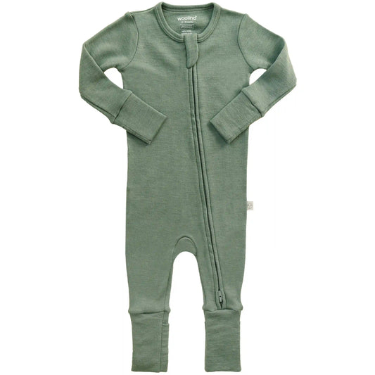 Convertible Baby Romper, Footless Pajamas, Merino Wool, Sage