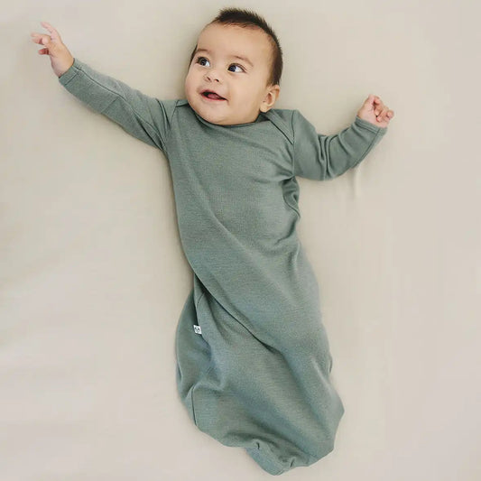 Baby Gown, Merino Wool, 0-6 Months, Sage