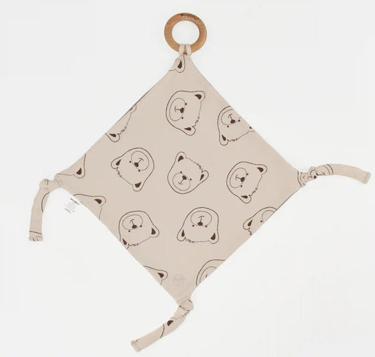 Lovey, Merino Wool and Organic Cotton with Removable Teething Ring, Teddy Bear