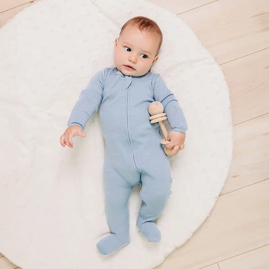 Footie Pajamas, Merino Wool, Blue