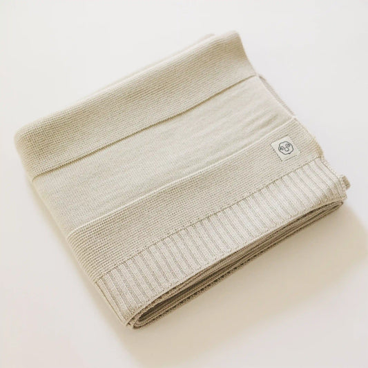Knitted Baby Blanket, 100% Merino Wool, 31.5" x 40", Almond