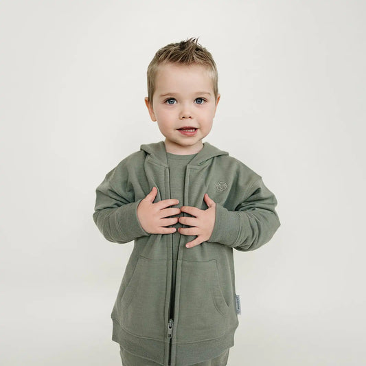Kids Merino Wool Hoodie, Olive