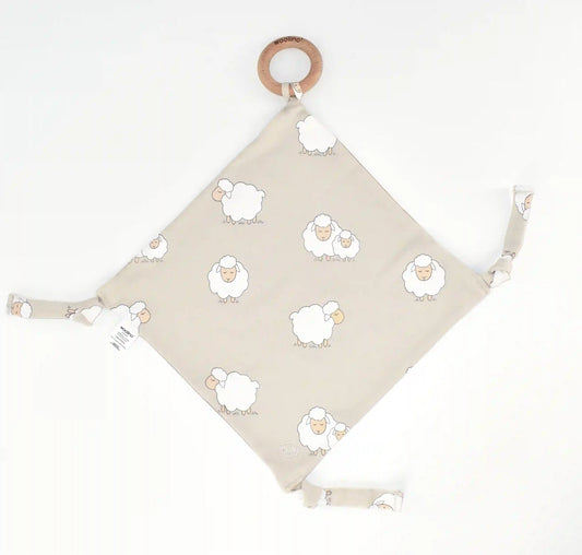 Lovey, Merino Wool and Organic Cotton with Removable Teething Ring, Sheep