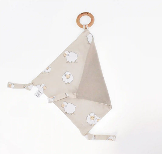 Lovey, Merino Wool and Organic Cotton with Removable Teething Ring, Sheep